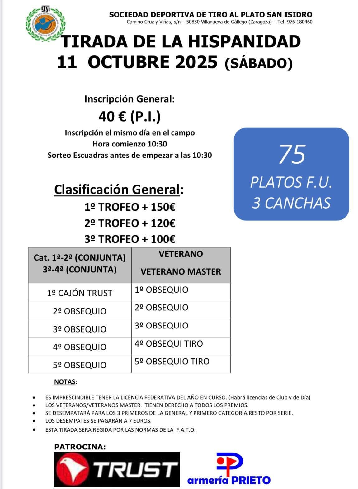 Tirada de la Hispanidad F.U. en el campo de Tiro San Isidro en Villanueva de Gallego (Zaragoza).