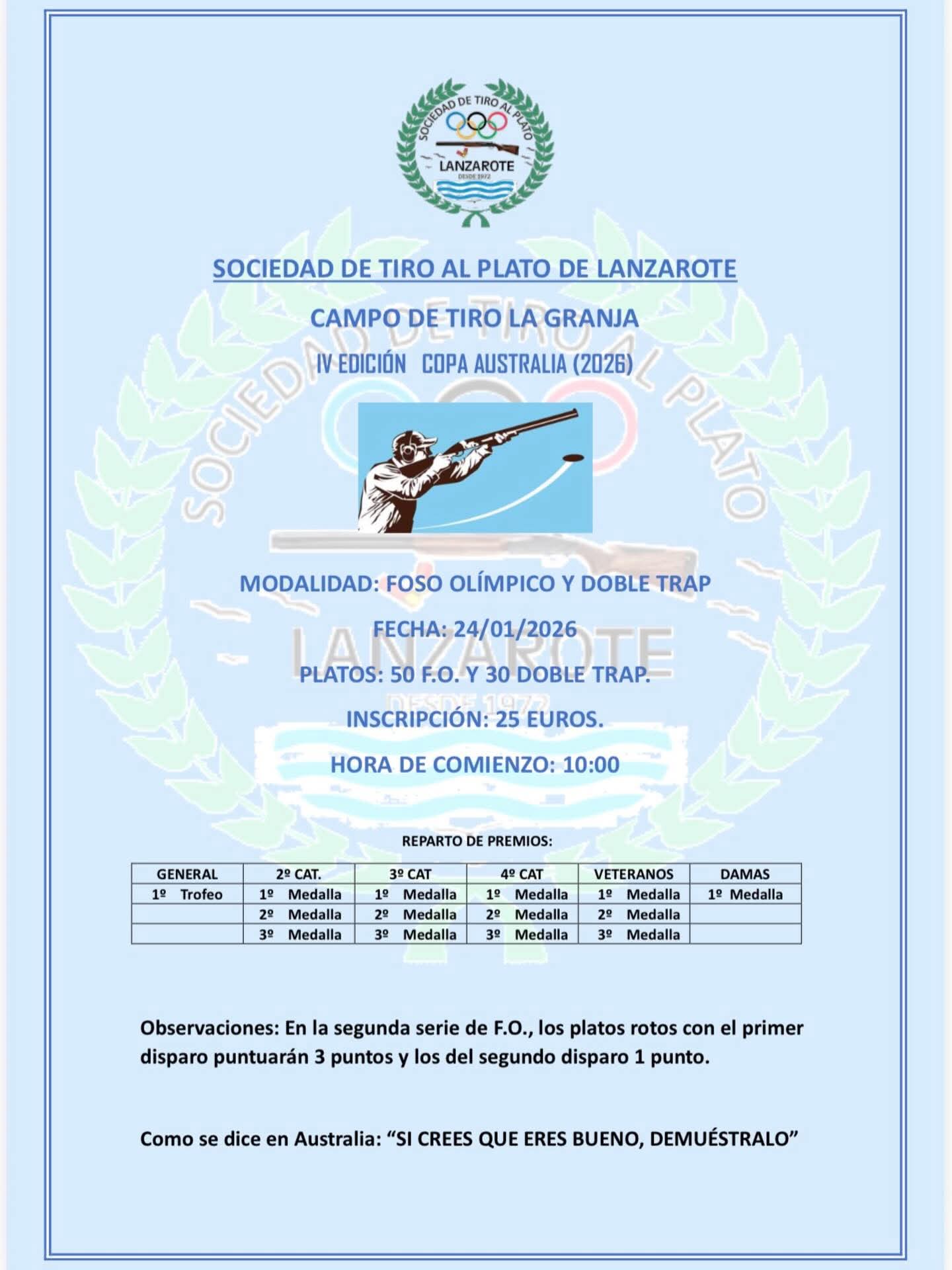 IV Edición Copa Australia F.O. y DOBLE TRAP en el Campo de Tiro La Granja (Lanzarote).