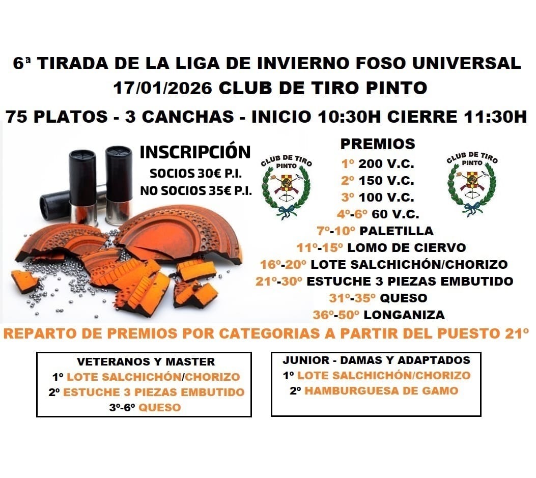 6ª Tirada Liga Invierno F.U. en el Club de Tiro Pinto (Madrid).