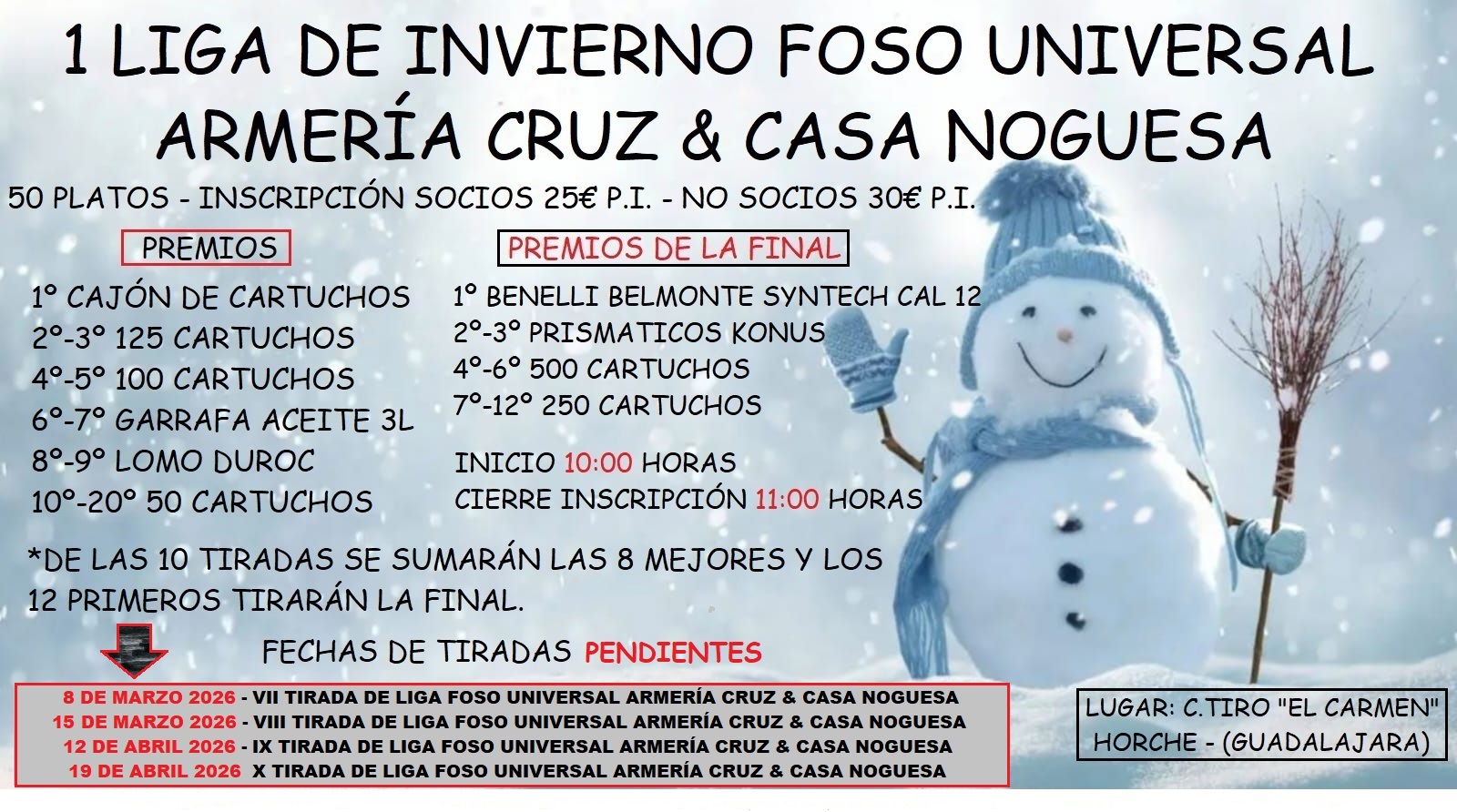VIII Tirada de Liga de Invierno F.U. Armería Cruz & Casa Noguesa en el Campo de Tiro El Carmen en Horche (Guadalajara).