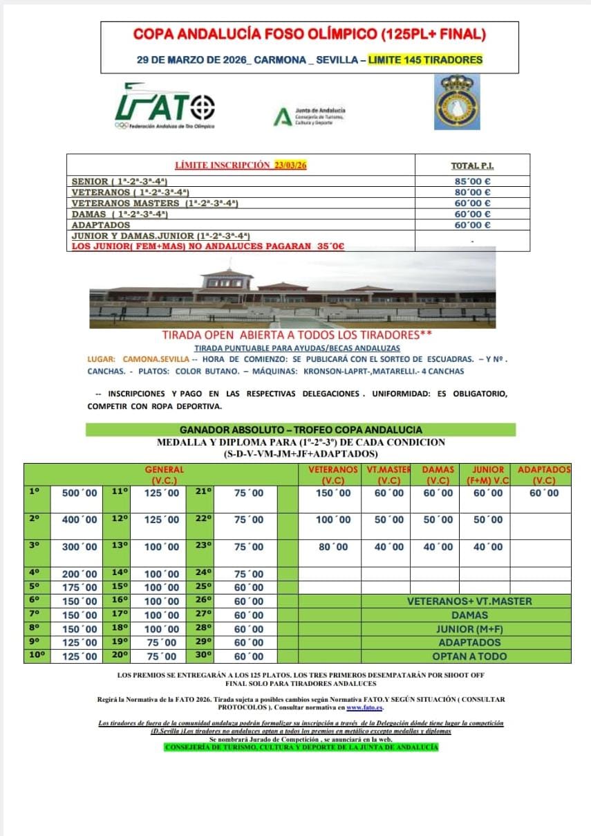 Copa Andalucía F.O. en Real Sociedad de Tiro al Vuelo de Sevilla en Carmona (Sevilla).