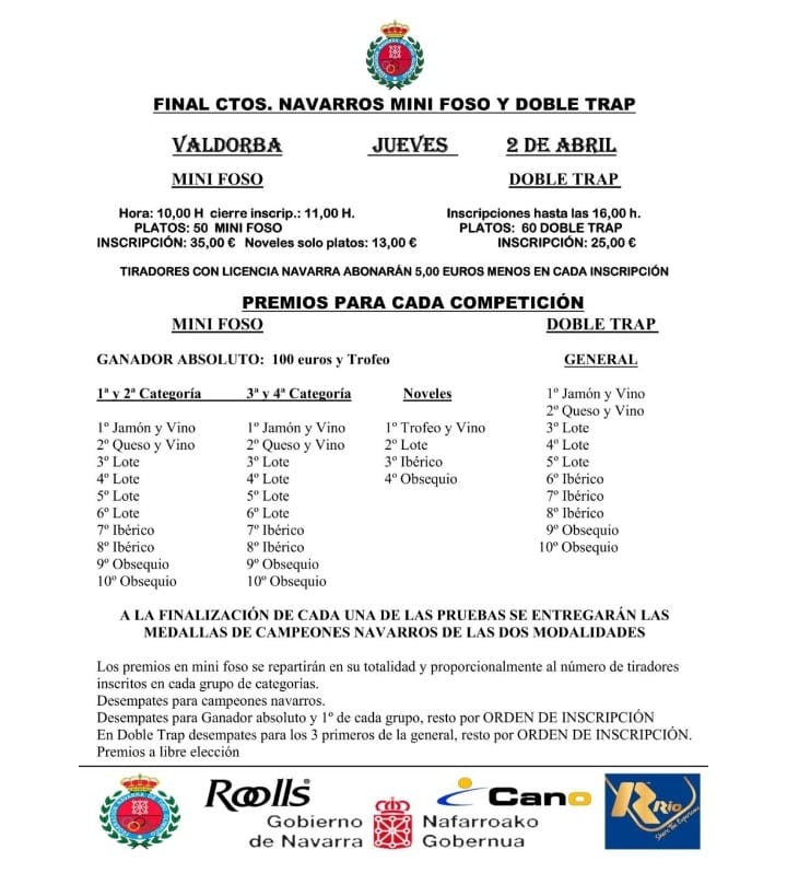 Final Campeonatos Navarros MINI FOSO y DOBLE TRAP en el Campo de Tiro de Valdorba (Navarra).
