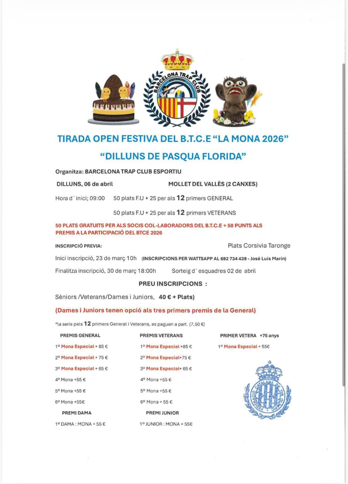 Tirada Open Festividad Mona de Pascua F.U. en el Campo de Tiro de Mollet del Valles (Barcelona).