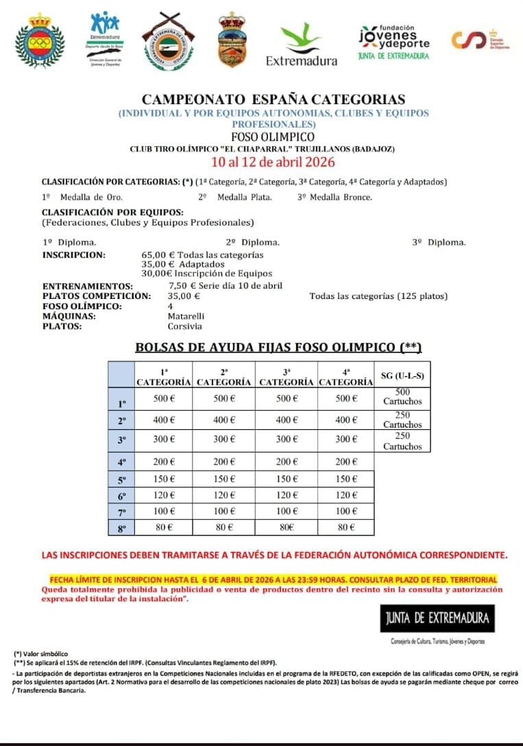 Campeonato de España por Categorías F.O en el Campo de Tiro El Chaparral en Trujillanos (Badajoz).