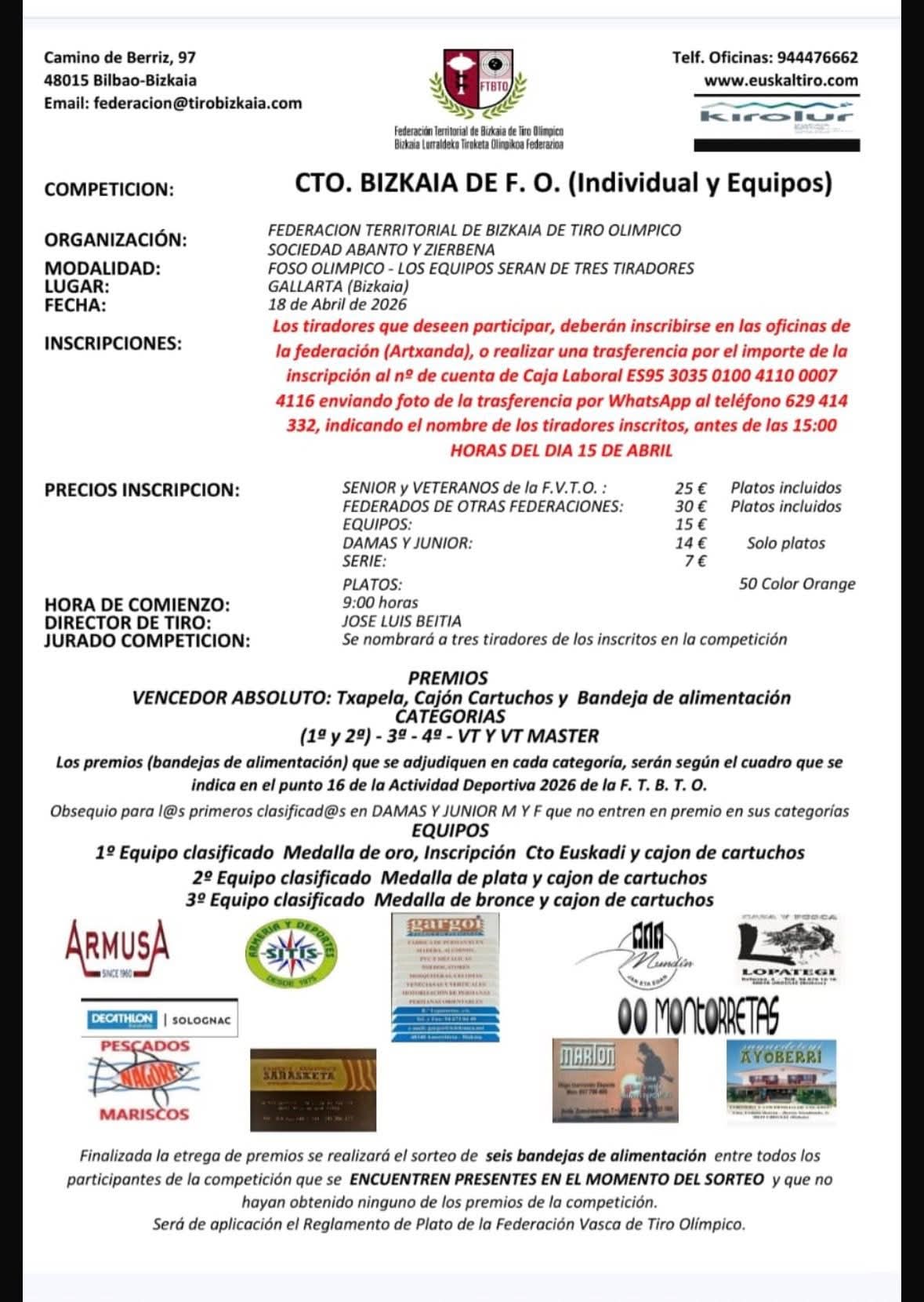 Campeonato de Vizcaya Individual y Equipos F.O. en el Campo de Tiro de Gallarta (Vizcaya)