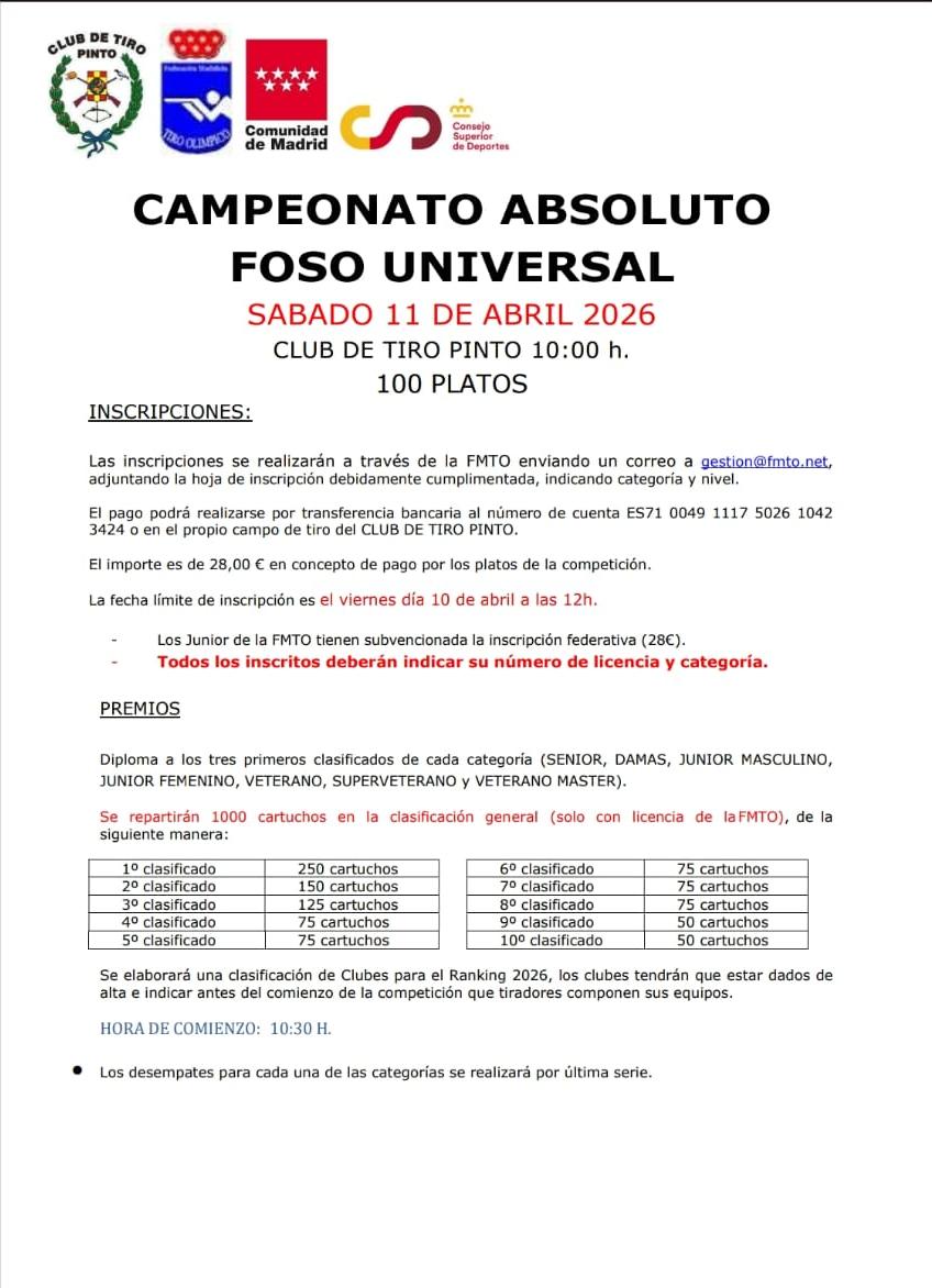 Campeonato Absoluto F.U. Comunidad de Madrid en el Club de Tiro Pinto (Madrid).