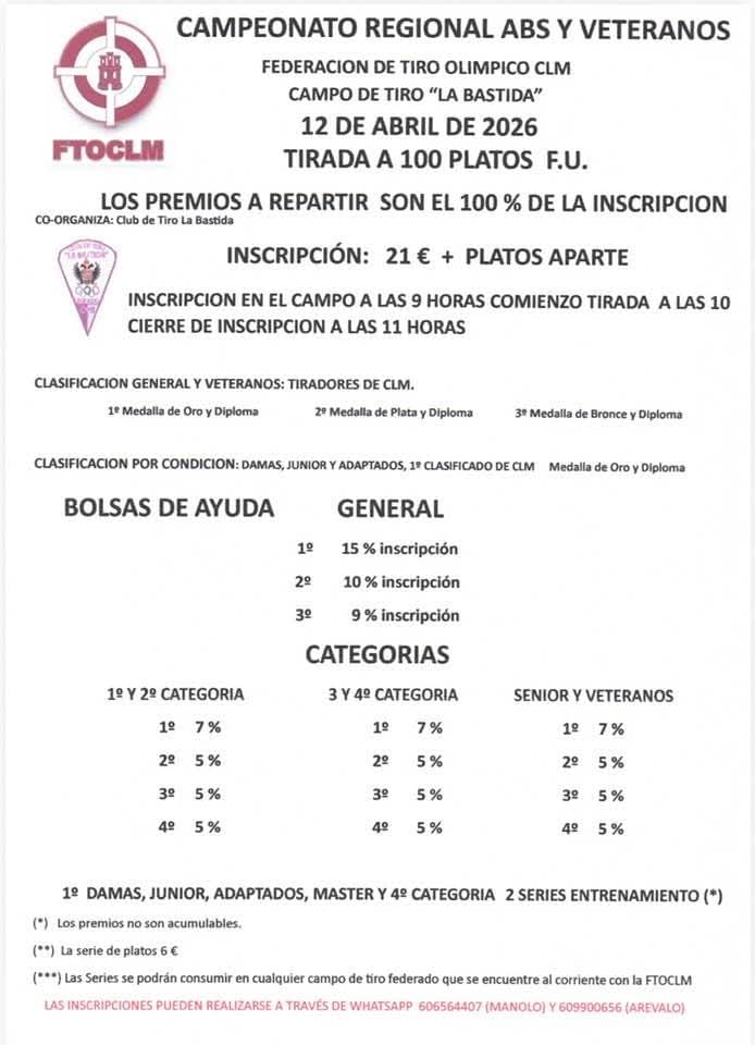 Campeonato Regional Absoluto y Veteranos F.U. en el Campo de Tiro La Bastida (Toledo).