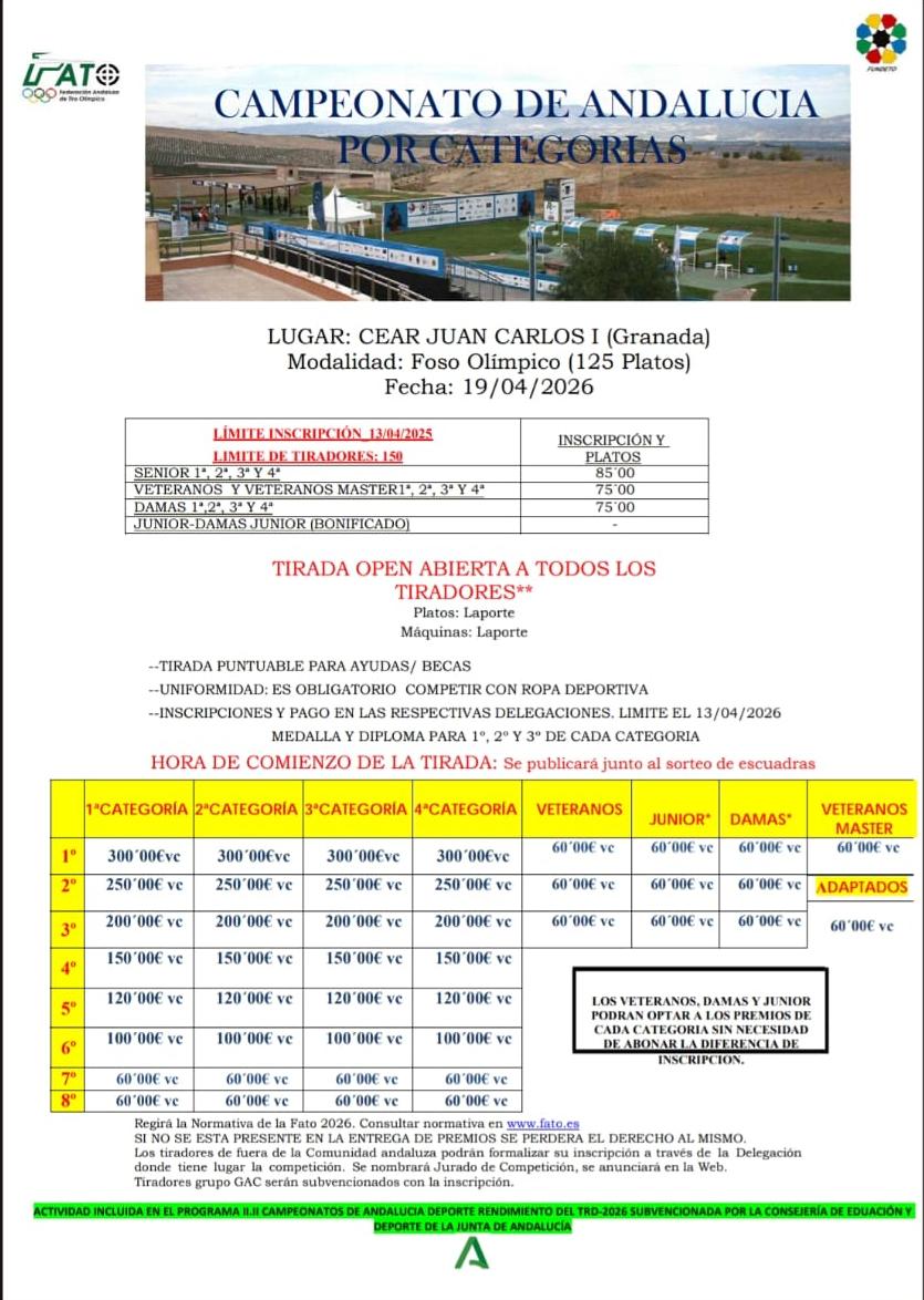 Campeonato de Andalucía por Categorías F.O. en el C.E.A.R Juan Carlos I en Las Gabias (Granada).