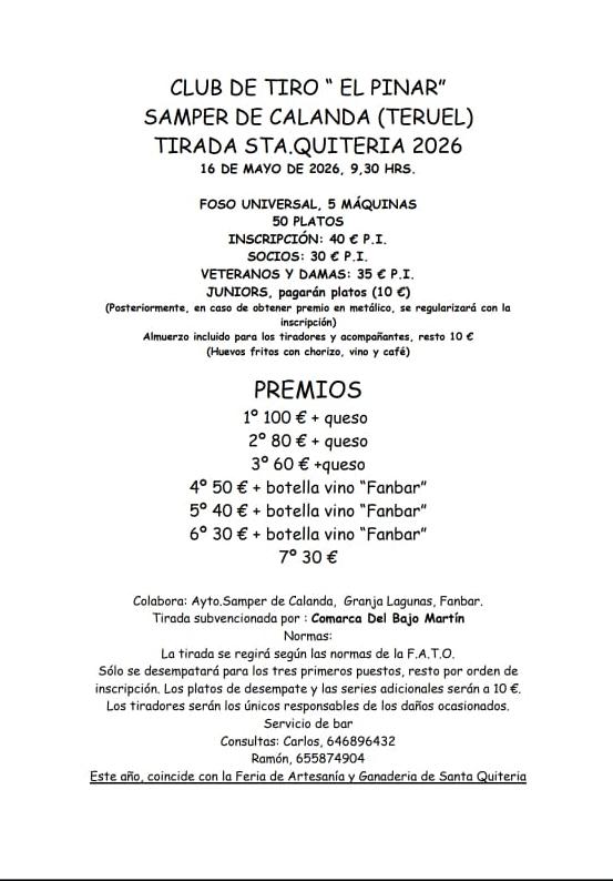 Tirada al Plato Sta Quintera F.U. en el Club de Tiro «El Pinar» en Samper de Calanda (Teruel).