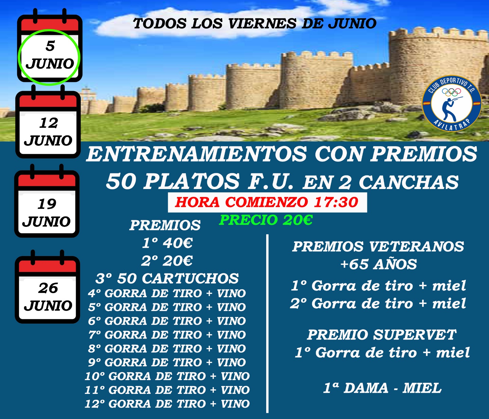 Todos los Viernes de Junio Entrenamientos con Premios F.U. en el Campo de Tiro El Fresnillo (Ávila).