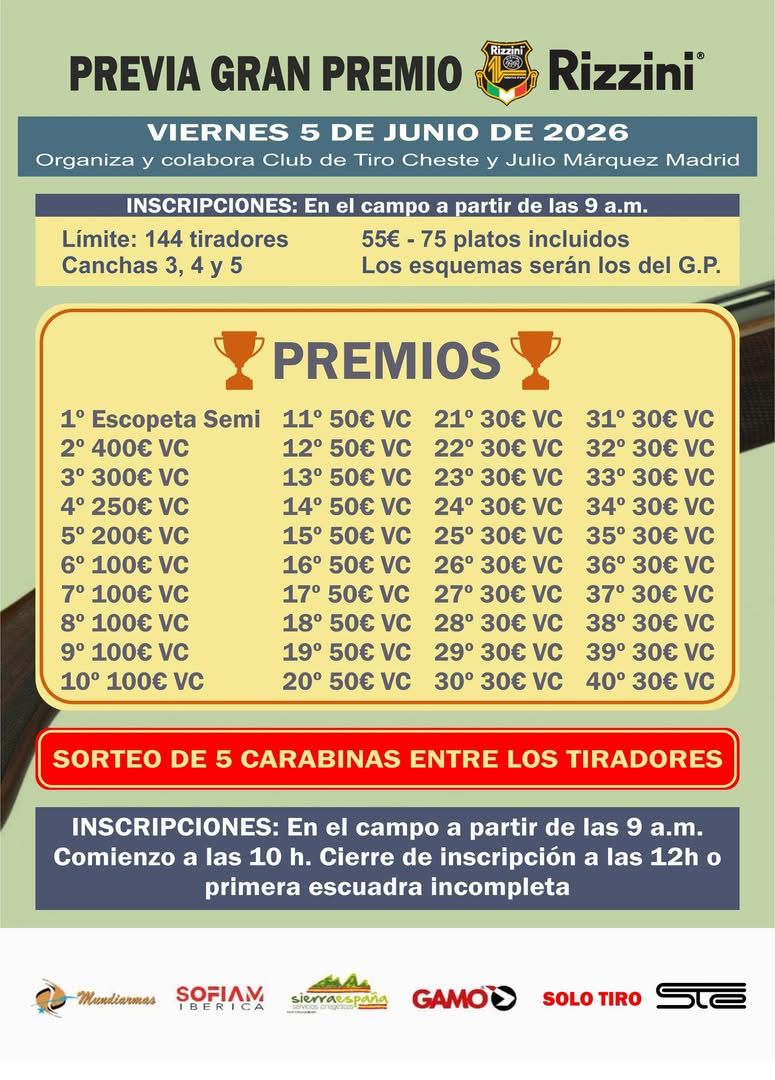 Tirada Previa al Gran Premio Rizzini F.U. en el Campo de Tiro de Cheste (Valencia).