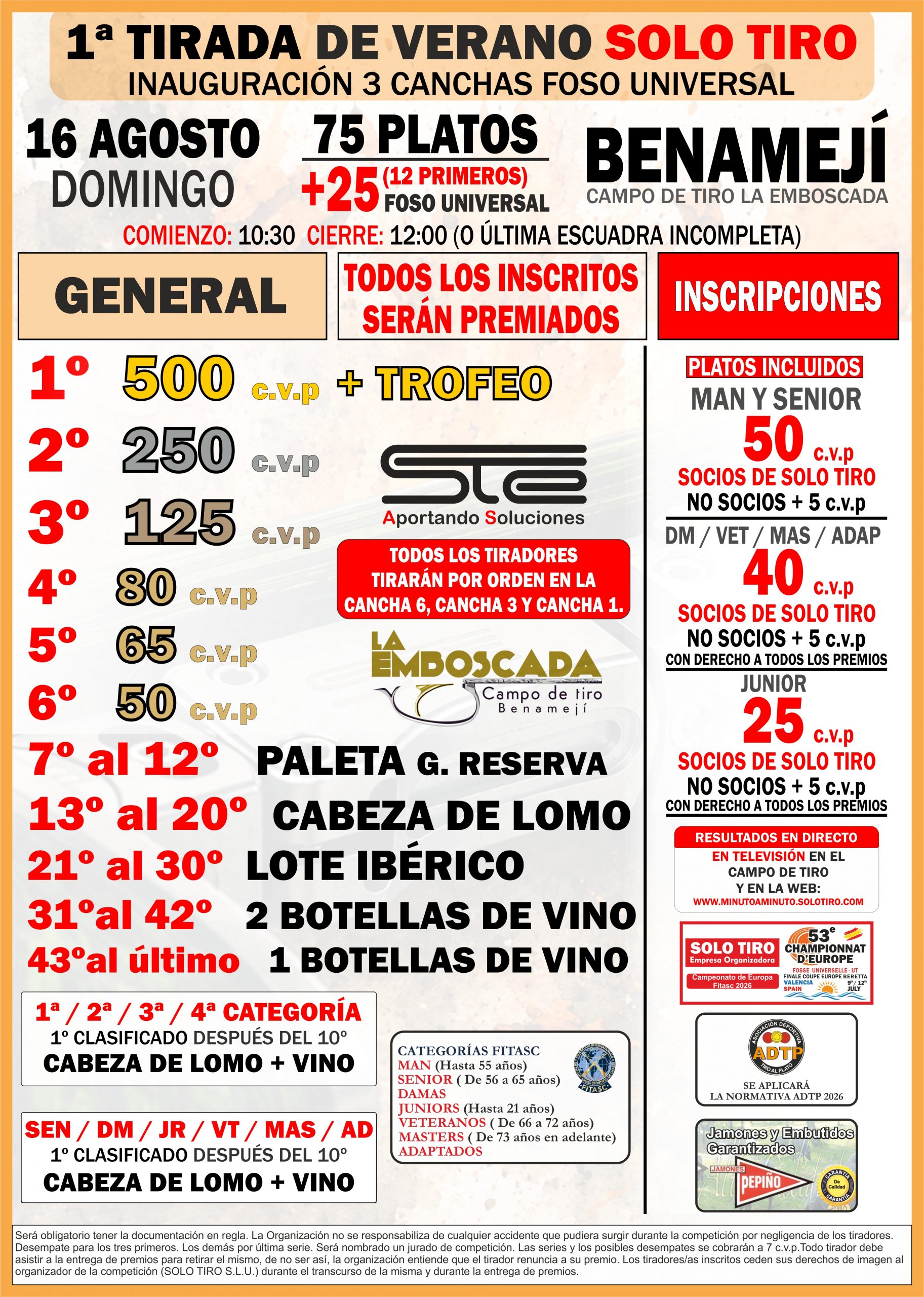 1ª Tirada de Verano SOLO TIRO Inauguración 3 Canchas F.U. en Benamejí.