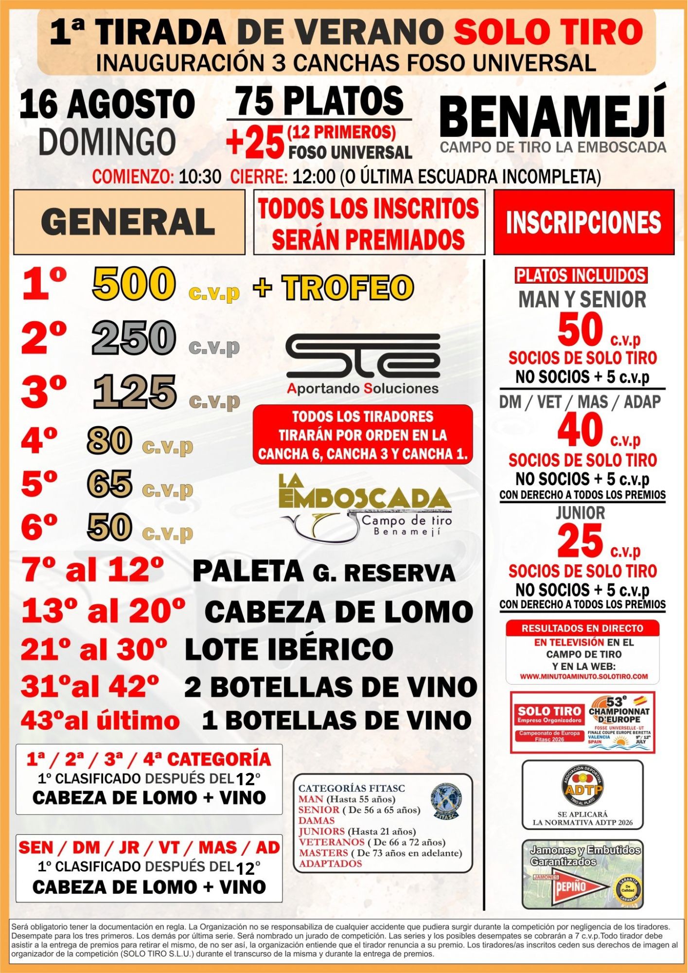 1ª Tirada de Verano SOLO TIRO Inauguración 3 Canchas F.U. en Benamejí.