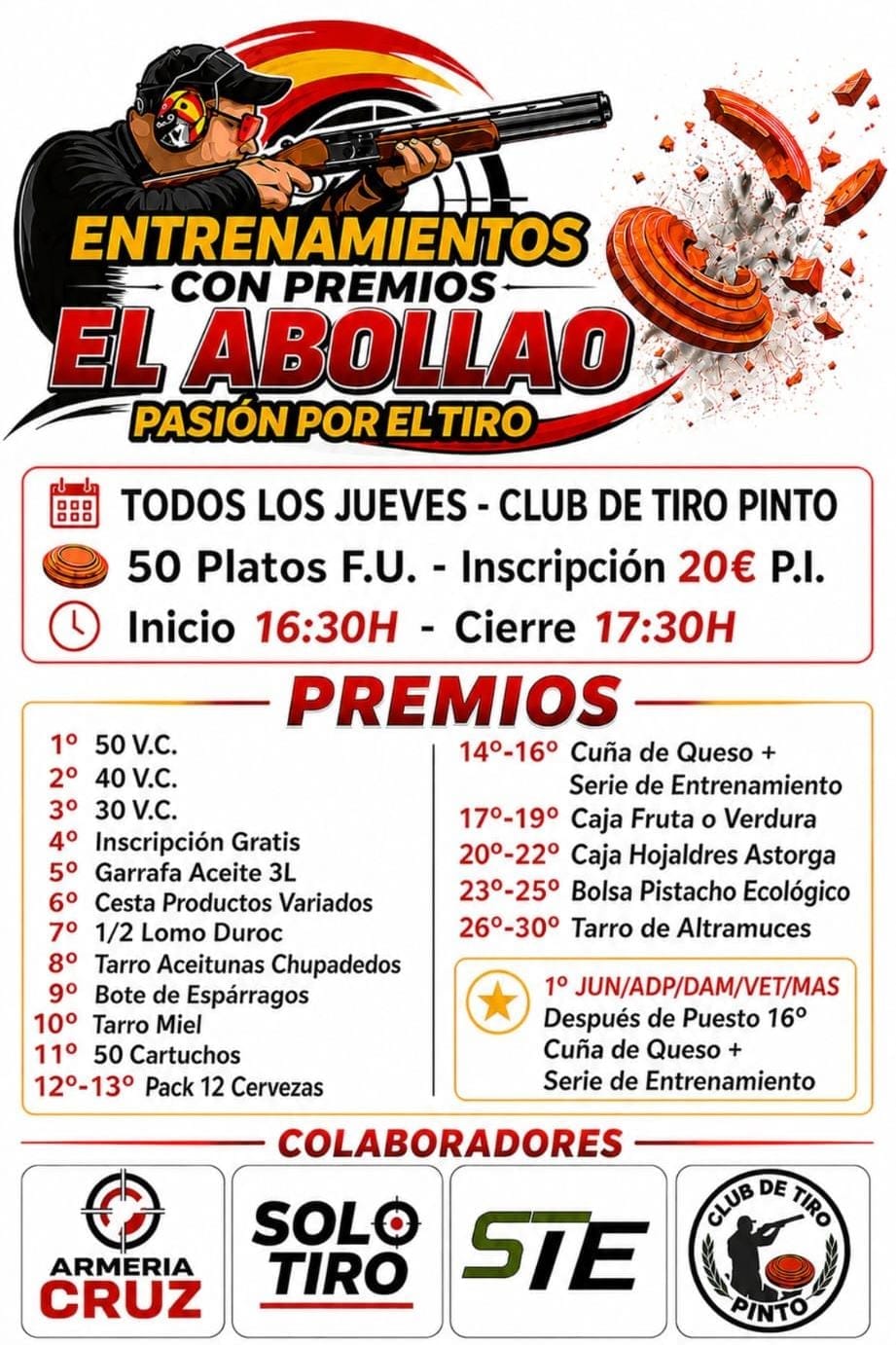 Todos los Jueves Entrenamientos con Premios F.U. «El Abollao» en el Club de Tiro Pinto (Madrid).