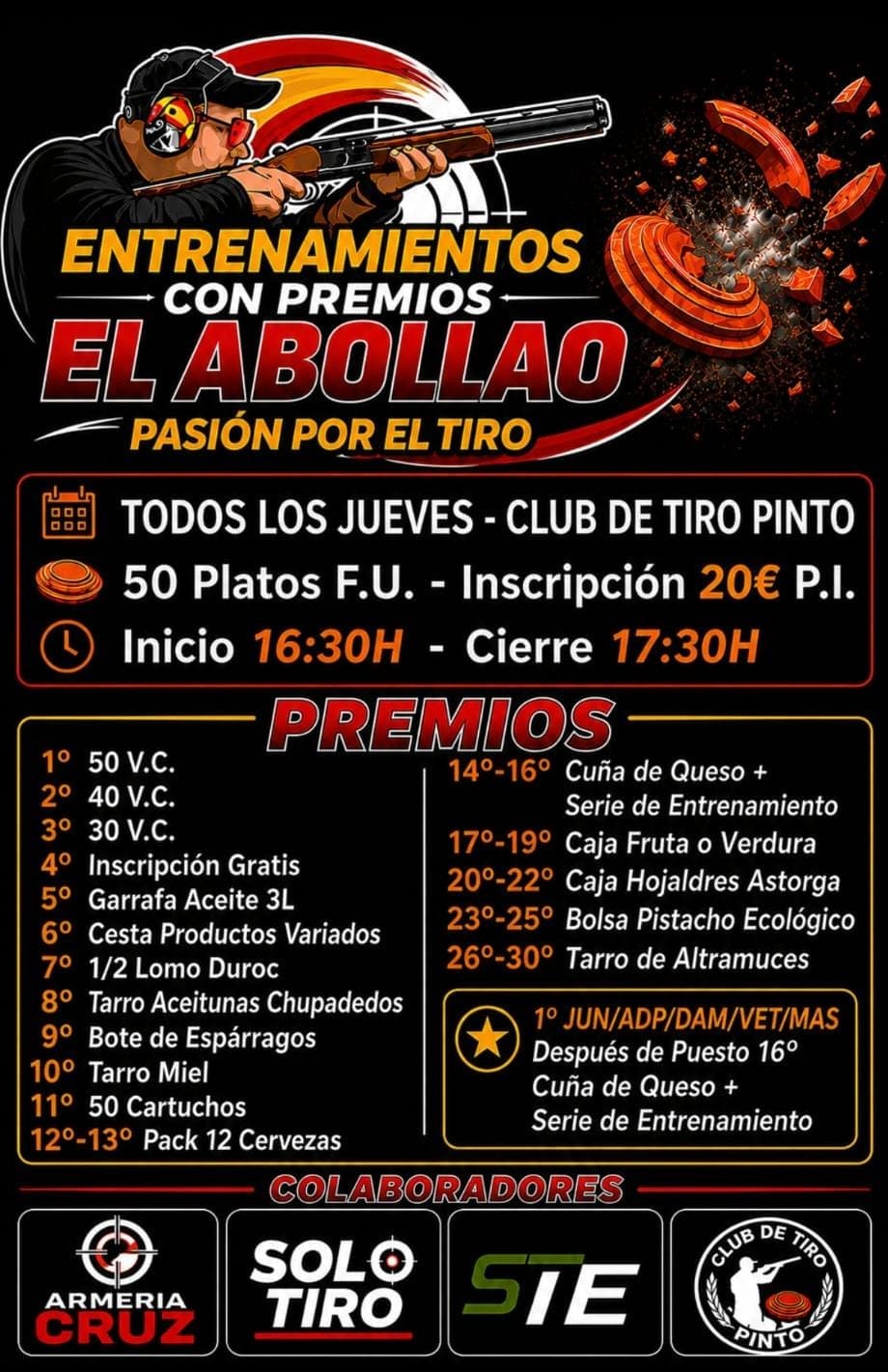 Todos los Jueves Entrenamientos con Premios F.U. «El Abollao» en el Club de Tiro Pinto (Madrid).