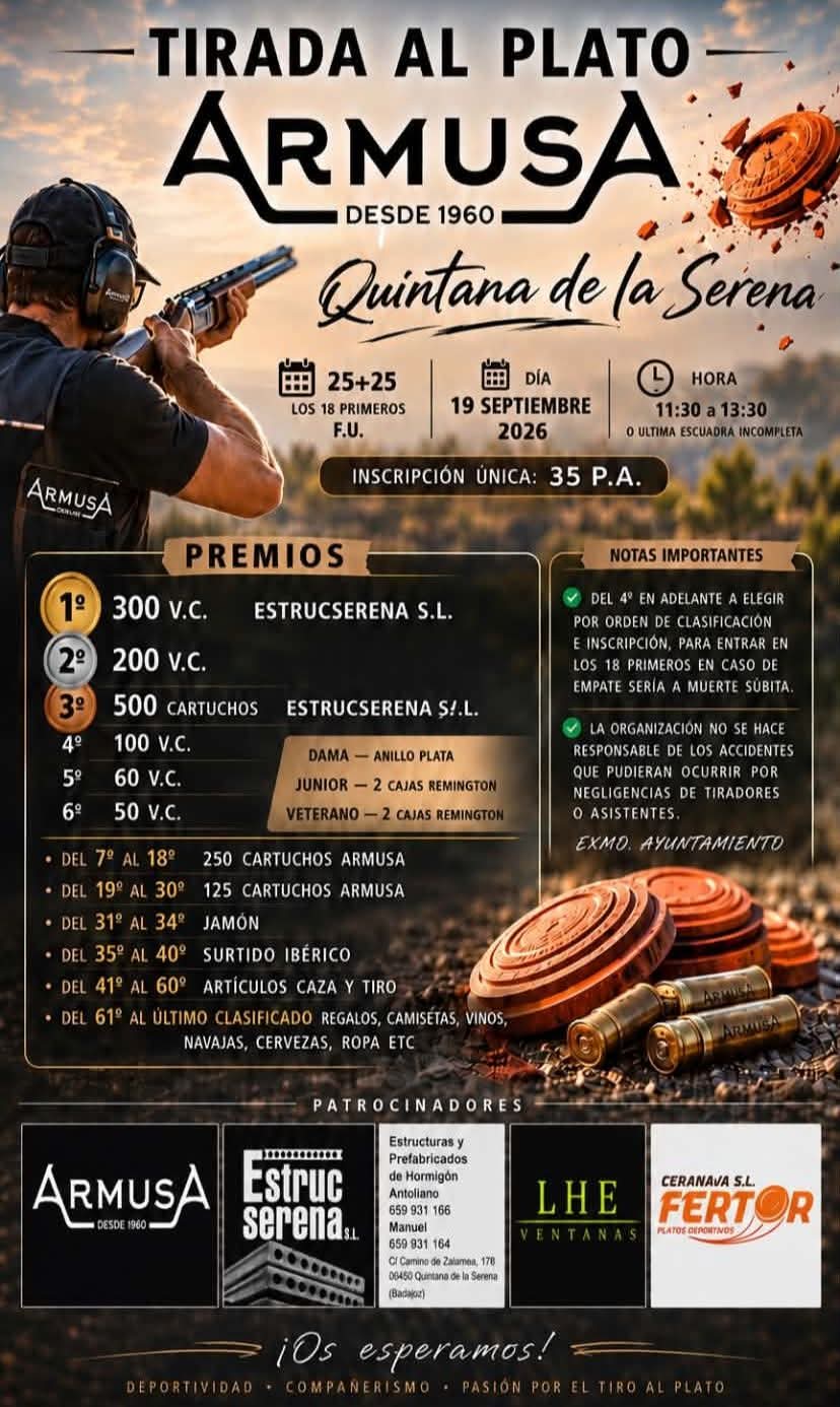 Tirada al Plato F.U. en el Campo de Tiro de Quintana de la Serena (Badajoz).