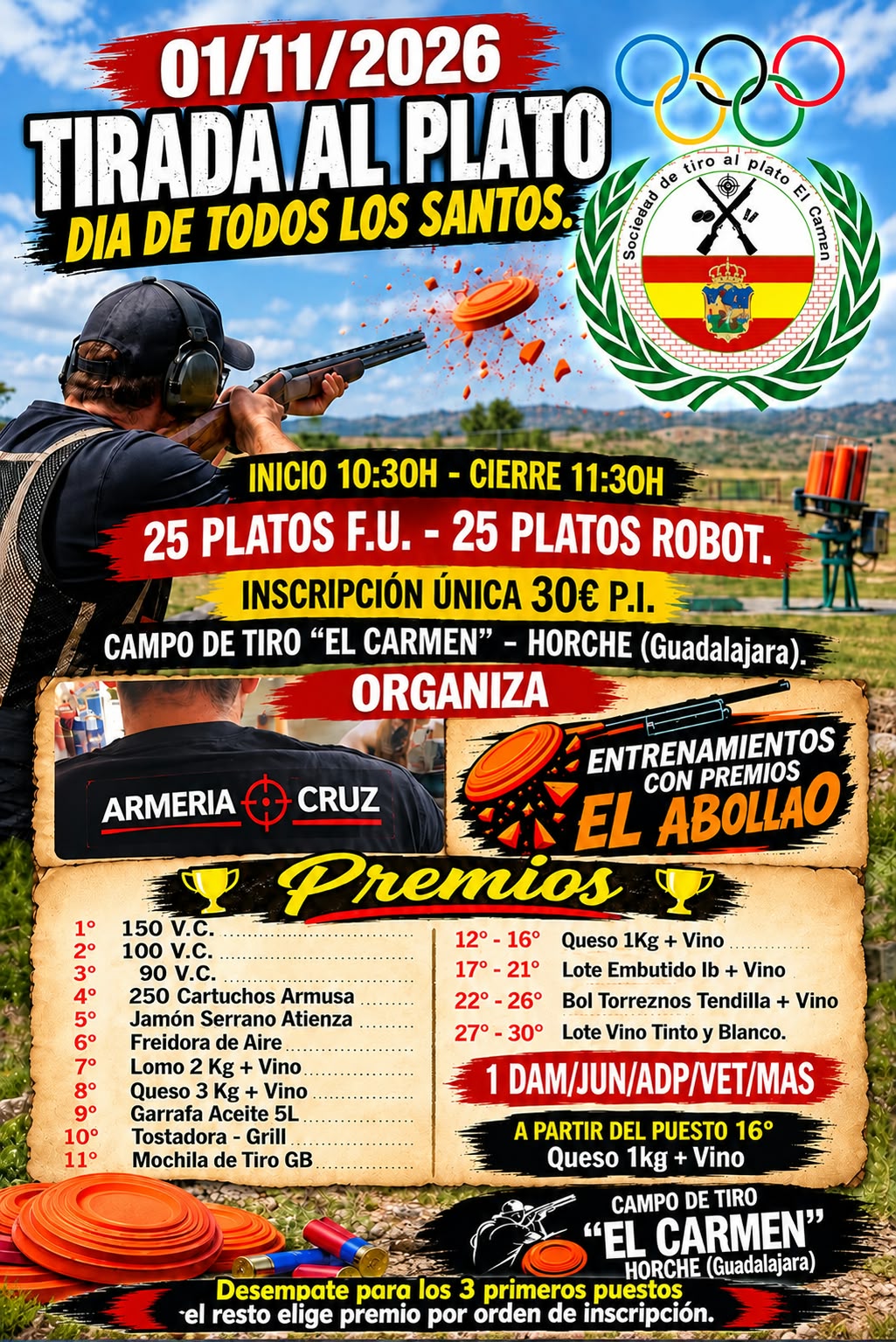 Tirada al Plato F.U. y ROBOT en el Campo de Tiro El Carmen en Horche (Guadalajara).